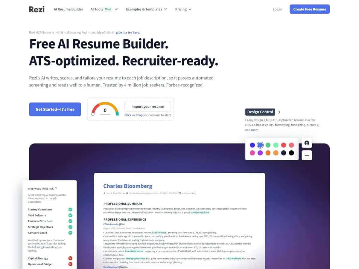 Rezi high-converting Artificial Intelligence landing page making $272,510/mo