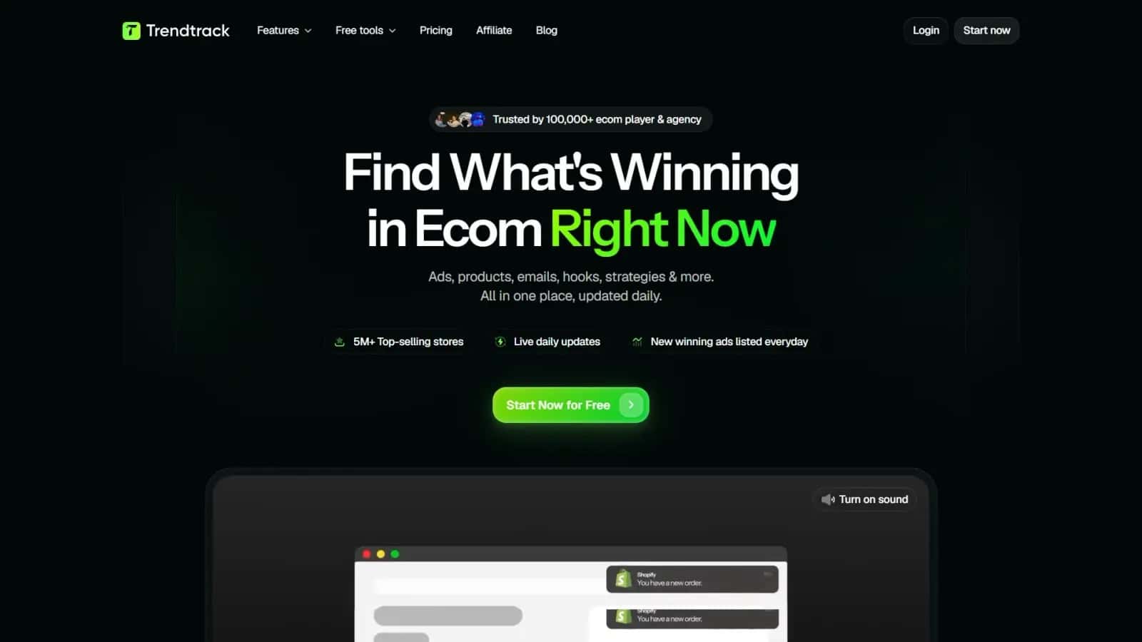 Trendtrack high-converting Analytics landing page making $406,483/mo