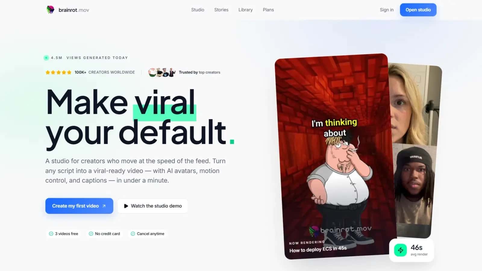 Brainrot.mov high-converting Content Creation landing page making $18,926/mo