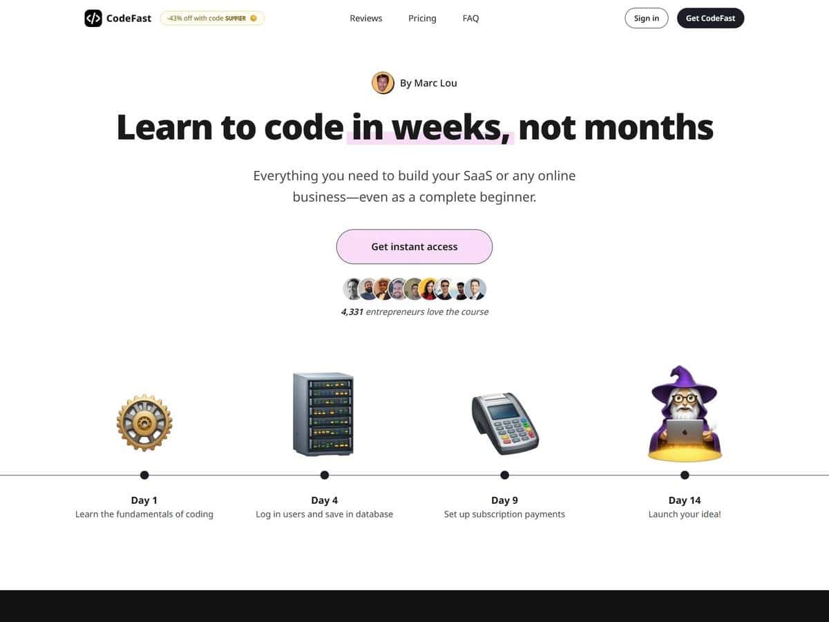 CodeFast high-converting Education landing page making $804,363 total