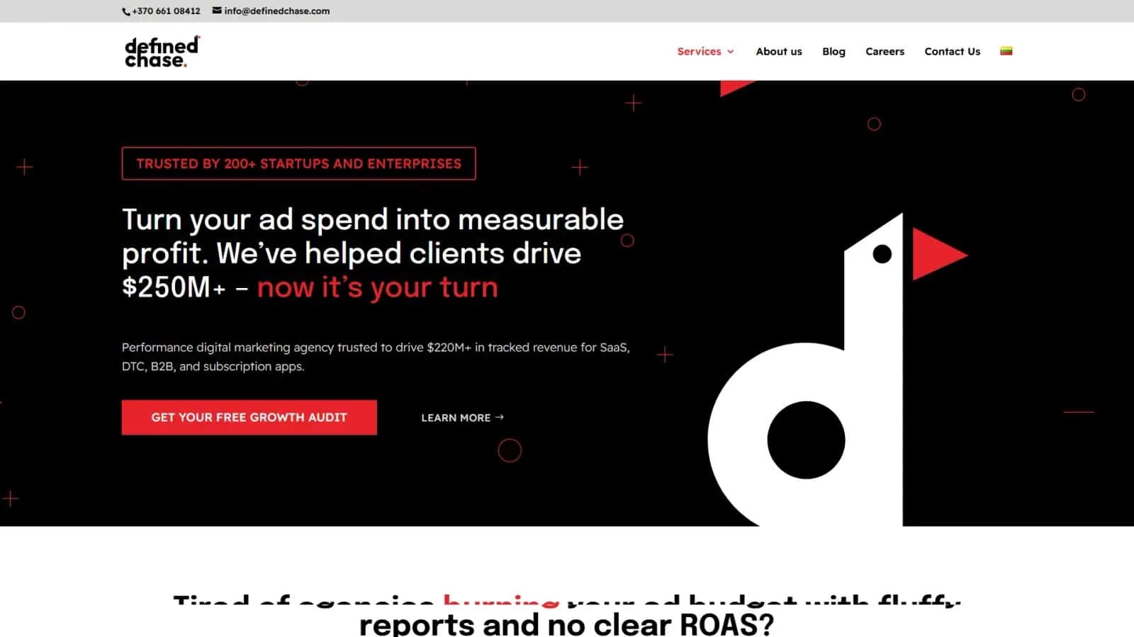 Defined Chase high-converting Agency landing page making $2,110,160 total
