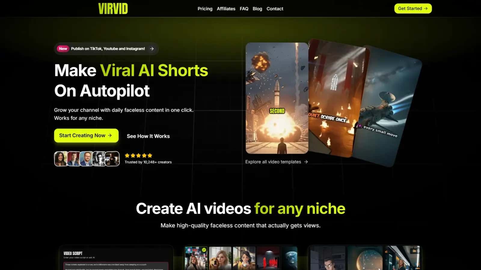 Virvid.ai high-converting Content Creation landing page making $40,774 total