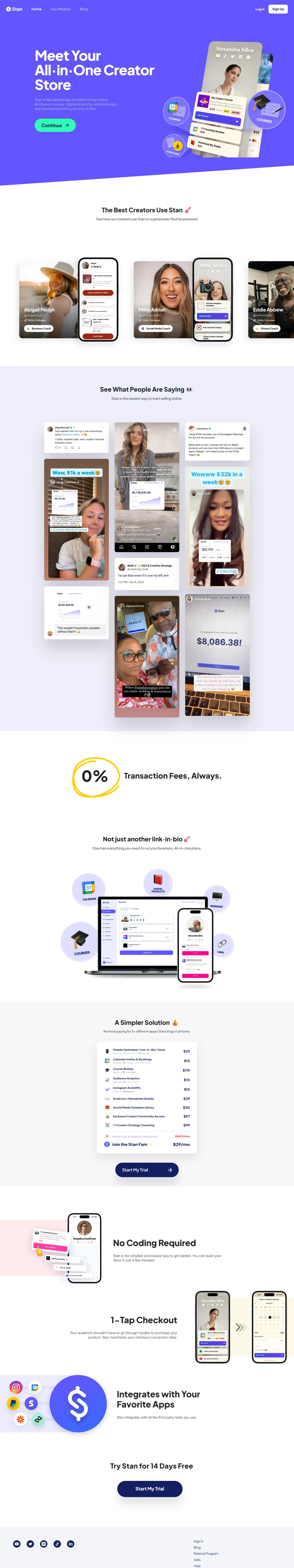 Stan high-converting Content Creation landing page making $3,569,654/mo