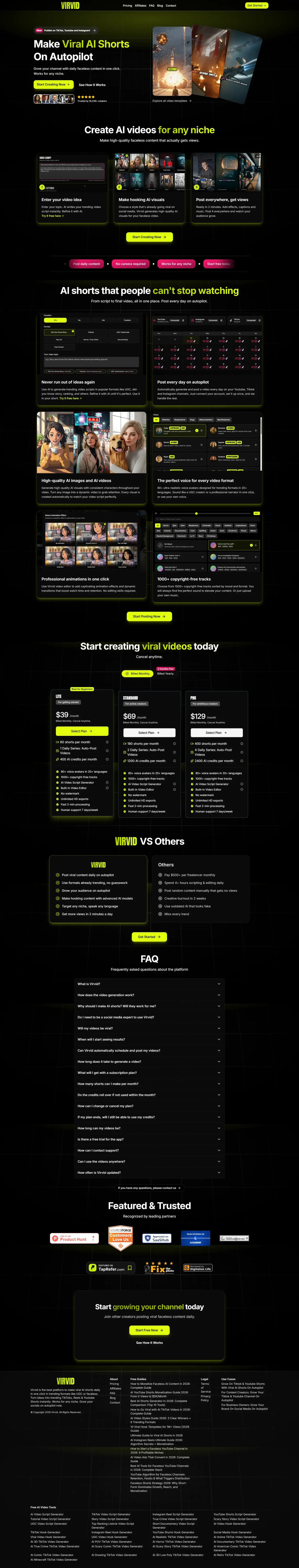 Virvid.ai high-converting Content Creation landing page making $40,774 total